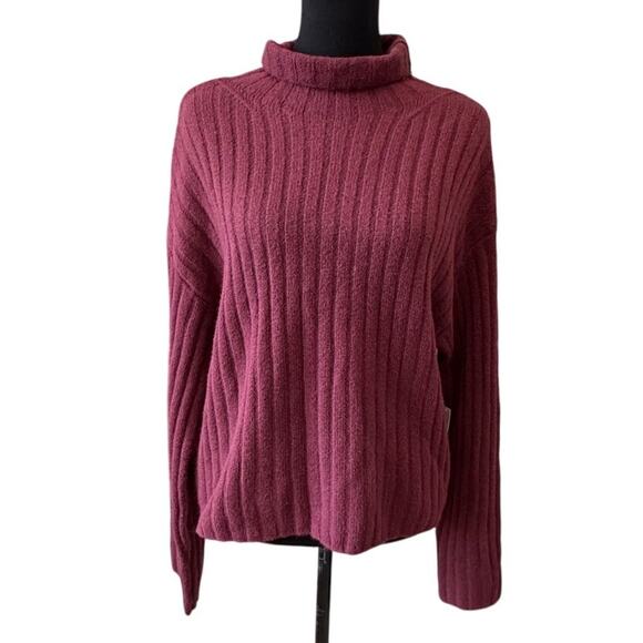 OPEN EDIT NORDSTROM Women's Fuschia Cotton Blend Rib Turtleneck Sweater Size M - Picture 1 of 4